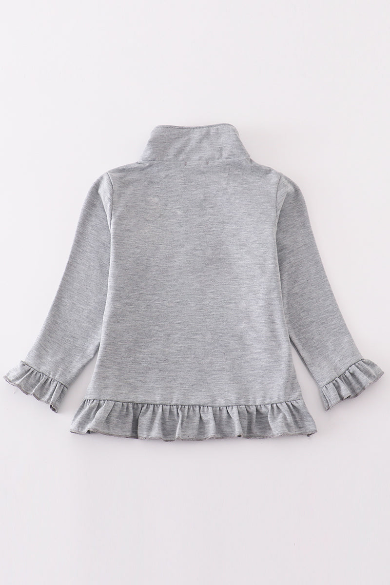 M*i*n*n*i*e* Grey character embroidery girl zipper pullover