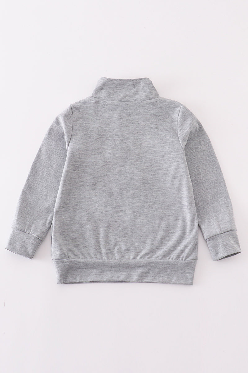 M*i*c*k*e*y* Grey character embroidery boy zipper pullover