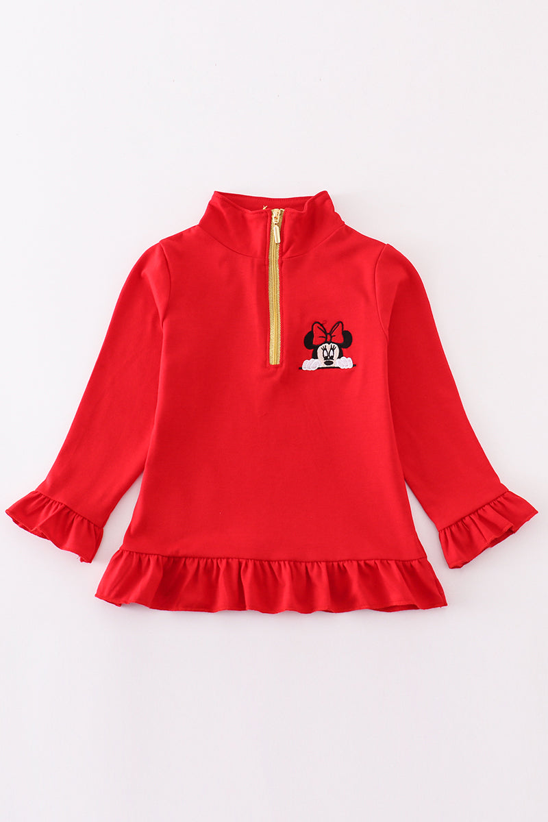 M*i*n*n*i*e* Red character embroidery girl zipper pullover