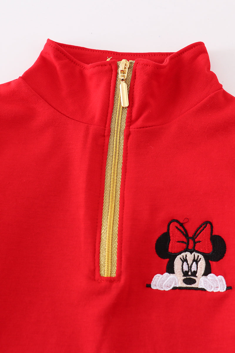 M*i*n*n*i*e* Red character embroidery girl zipper pullover