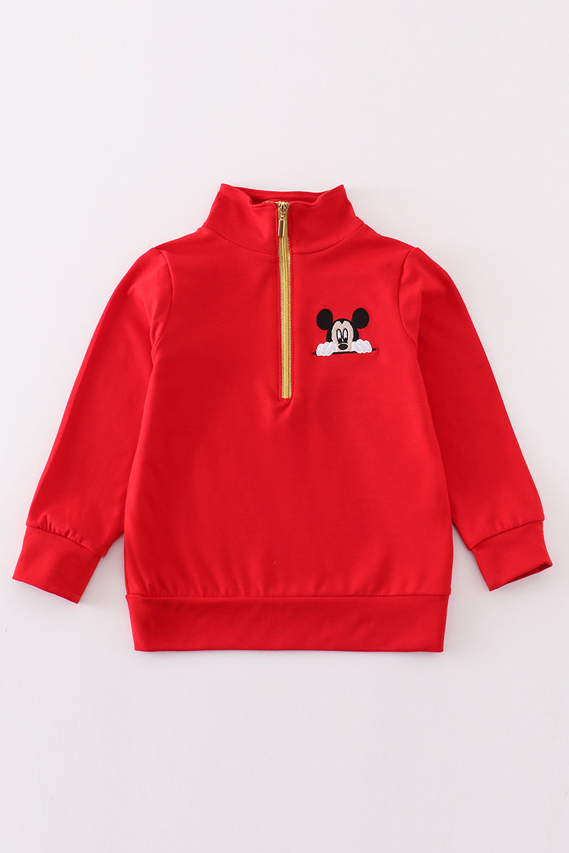 M*i*c*k*e*y* Red character embroidery boy zipper pullover