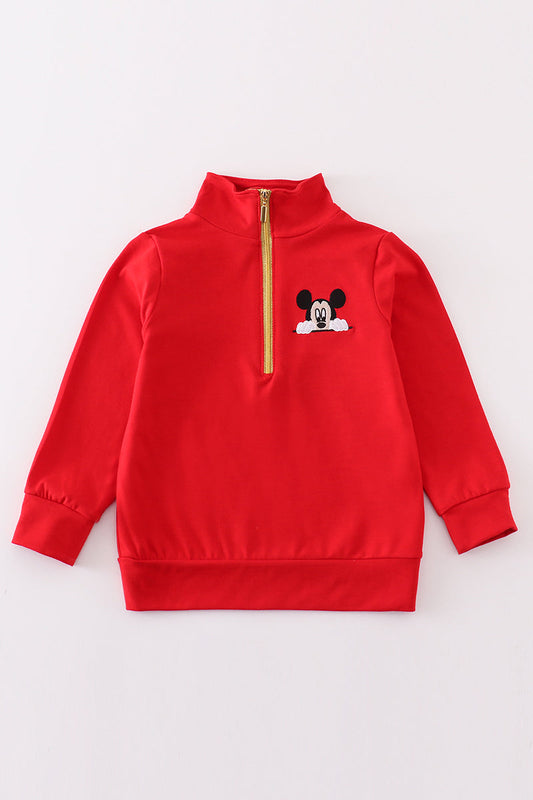 M*i*c*k*e*y* Red character embroidery boy zipper pullover