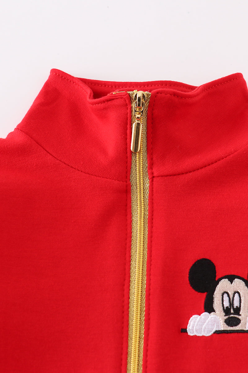 M*i*c*k*e*y* Red character embroidery boy zipper pullover