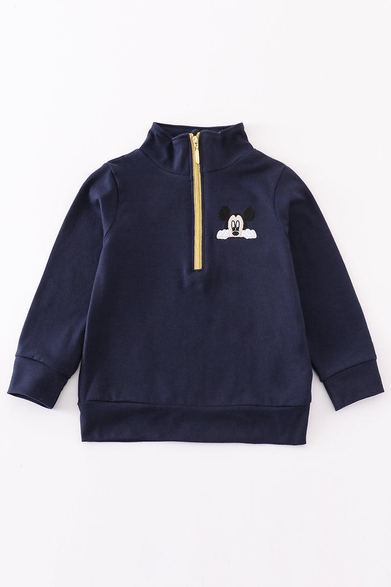 M*i*c*k*e*y* Navy character embroidery boy zipper pullover