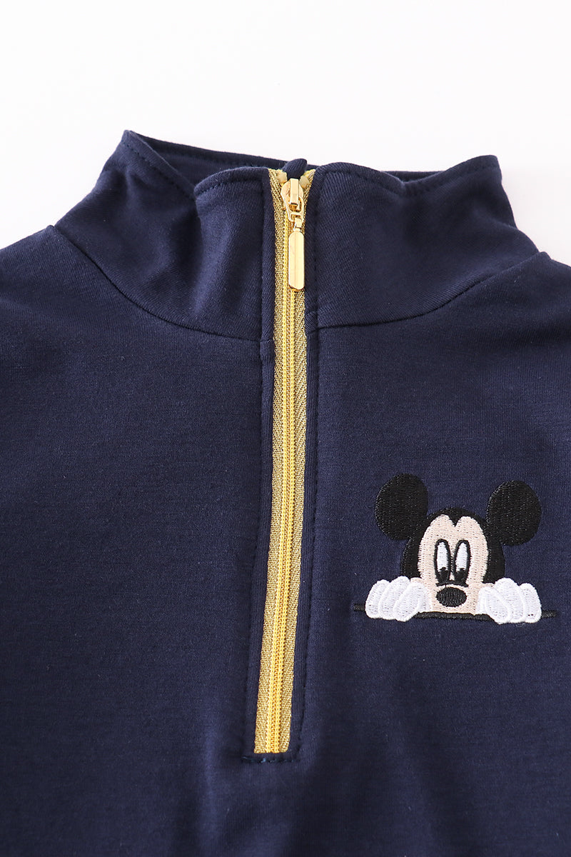 M*i*c*k*e*y* Navy character embroidery boy zipper pullover