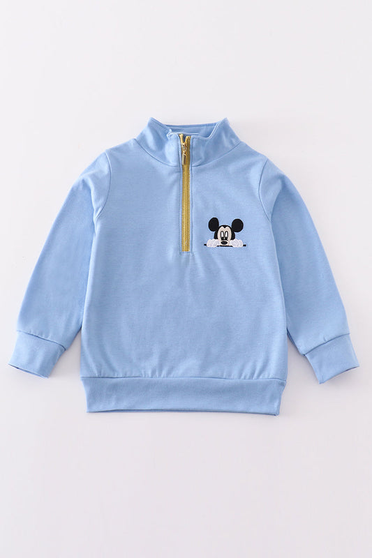 M*i*c*k*e*y* Blue character embroidery boy zipper pullover