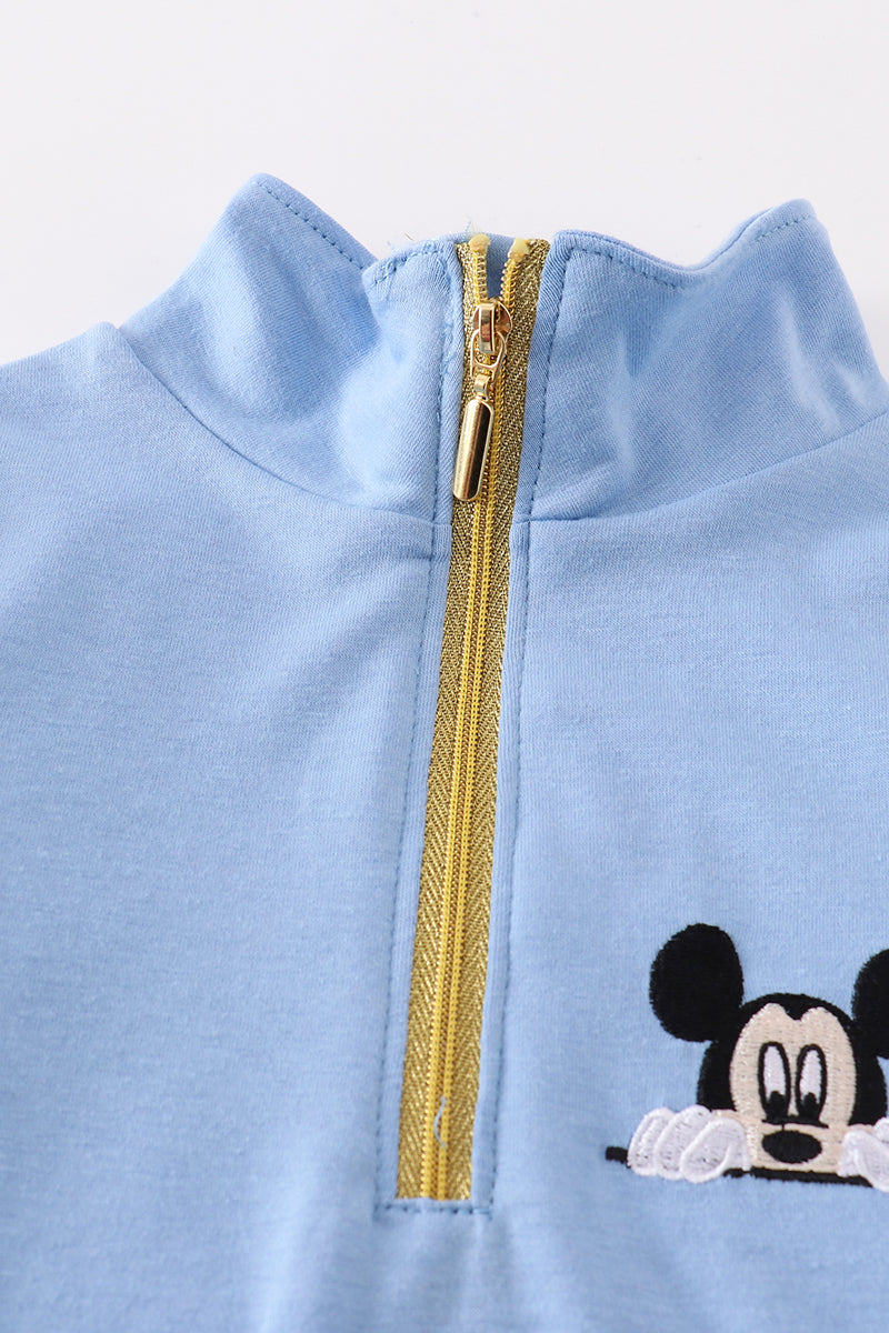 M*i*c*k*e*y* Blue character embroidery boy zipper pullover