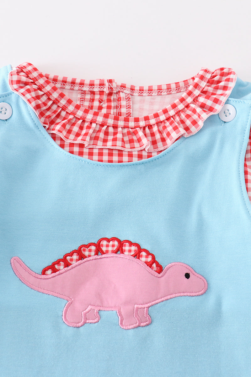 Blue valentine dinosaur applique girl dress set