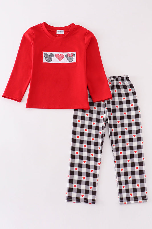 M*i*c*k*e*y* & M*i*n*n*i*e* Red heart character embroidery boy set