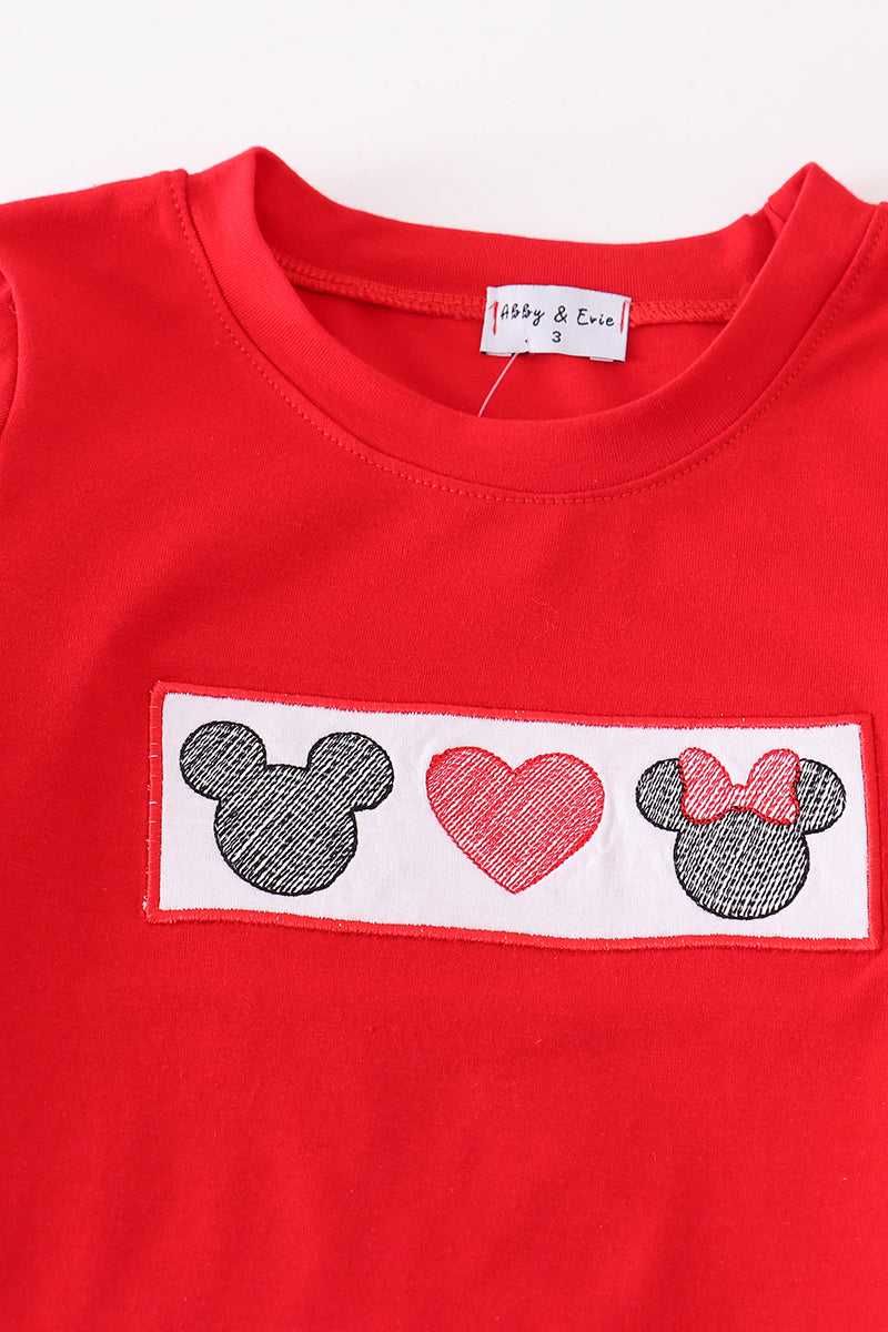 M*i*c*k*e*y* & M*i*n*n*i*e* Red heart character embroidery boy set