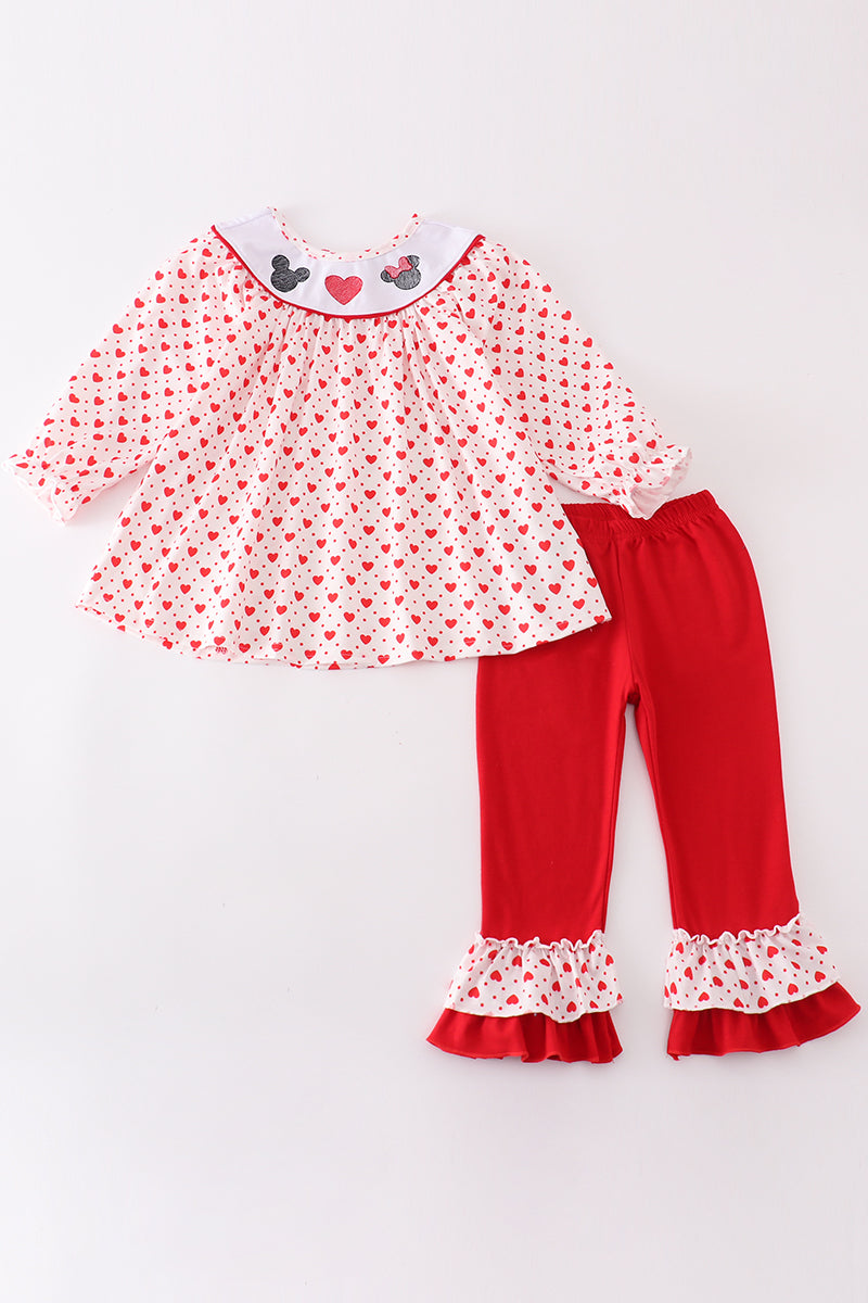 M*i*c*k*e*y* & M*i*n*n*i*e* Red heart character embroidery girl set