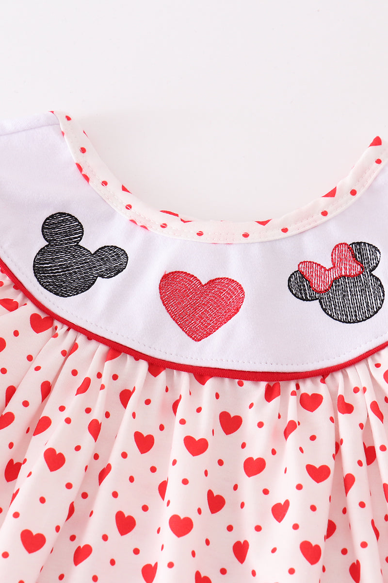 M*i*c*k*e*y* & M*i*n*n*i*e* Red heart character embroidery girl set