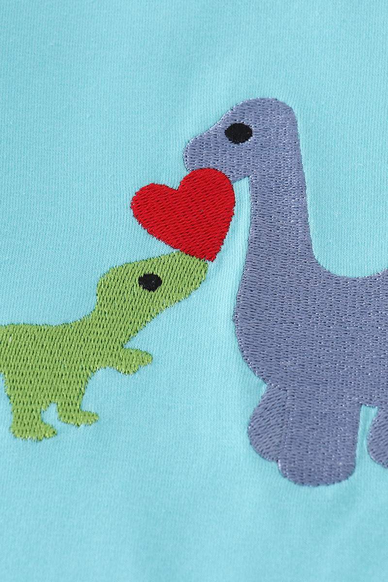 Blue valentine dinosaur embroidery boy set