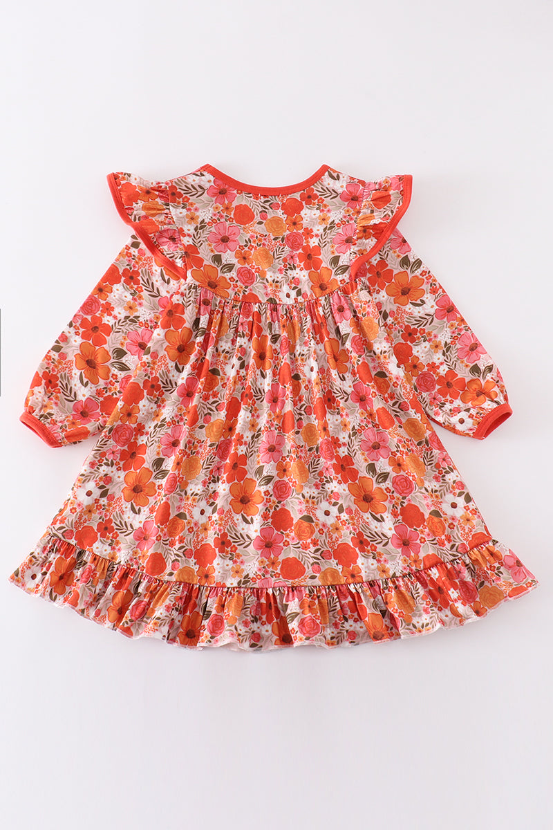 Fall floral print ruffle dress