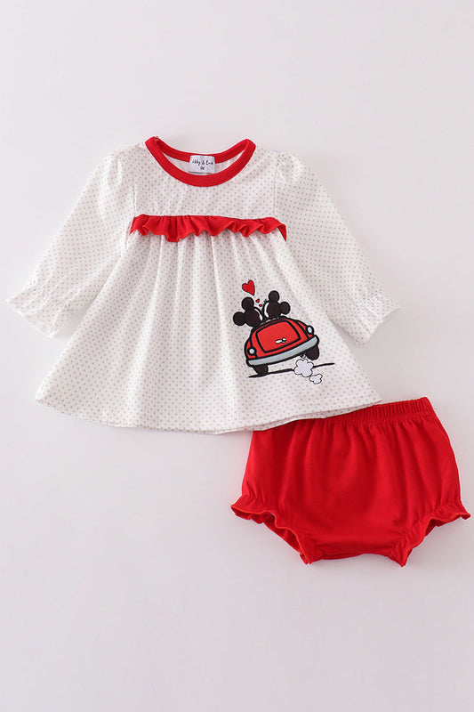 M*i*c*k*e*y* & M*i*n*n*i*e* Valentine's day character applique girl bloomer set