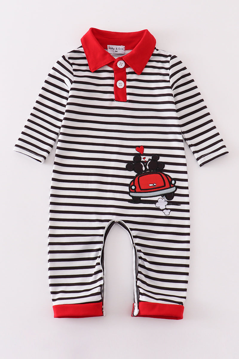 M*i*c*k*e*y* & M*i*n*n*i*e* Valentine's day character applique stripe boy romper