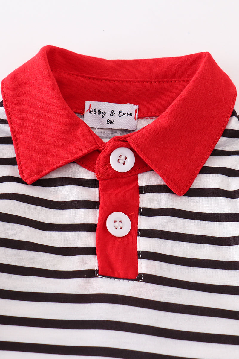 M*i*c*k*e*y* & M*i*n*n*i*e* Valentine's day character applique stripe boy romper