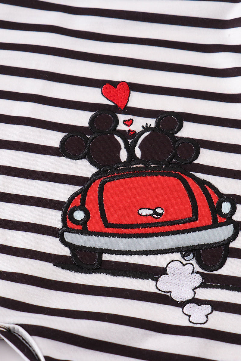 M*i*c*k*e*y* & M*i*n*n*i*e* Valentine's day character applique stripe boy romper