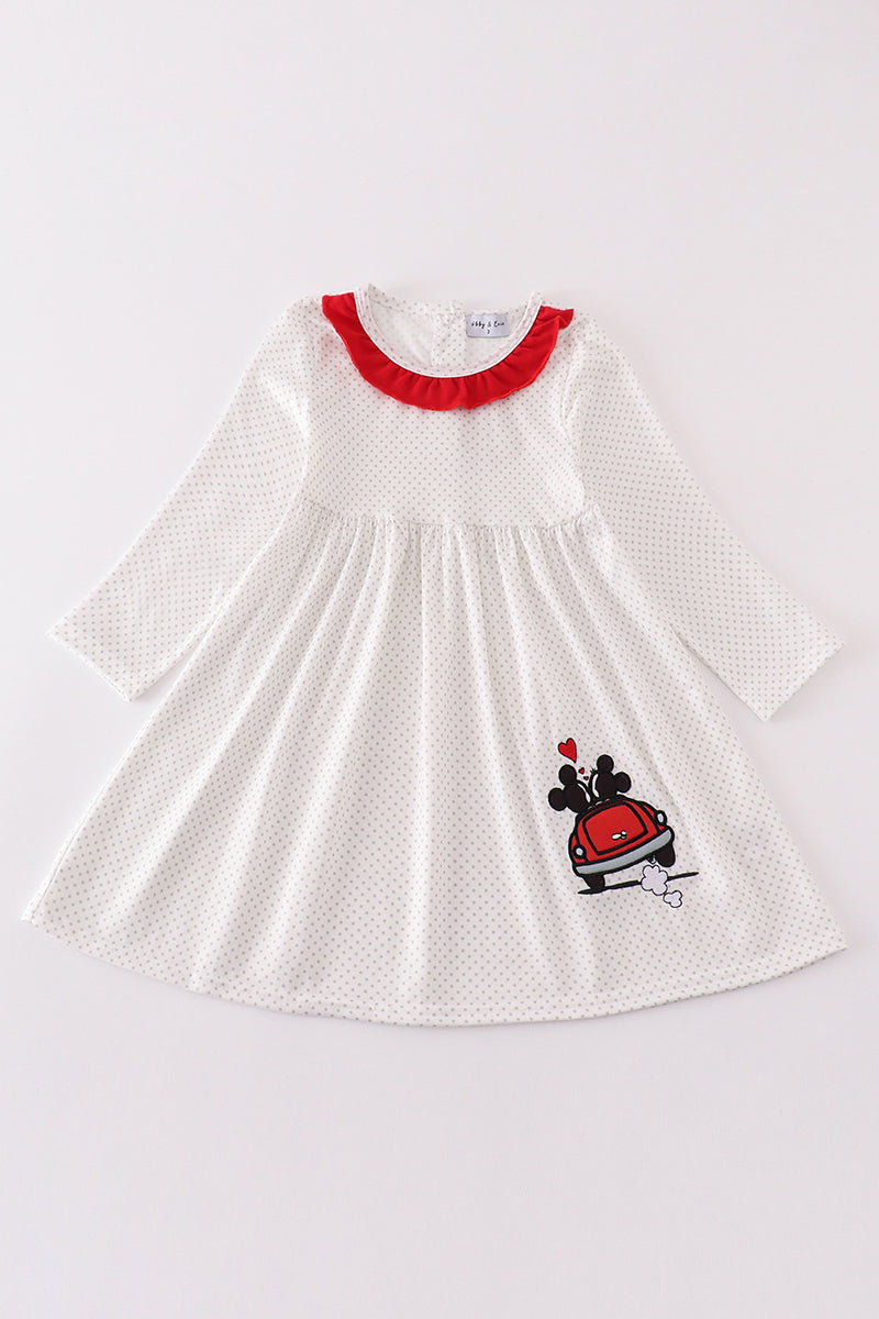 M*i*c*k*e*y* & M*i*n*n*i*e* Valentine's day character applique polkadot dress