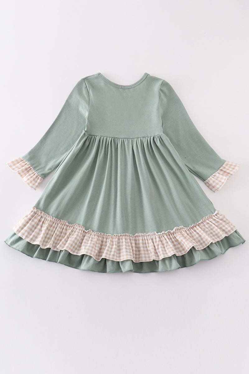 Sage valentine puppy heart embroidery girl dress