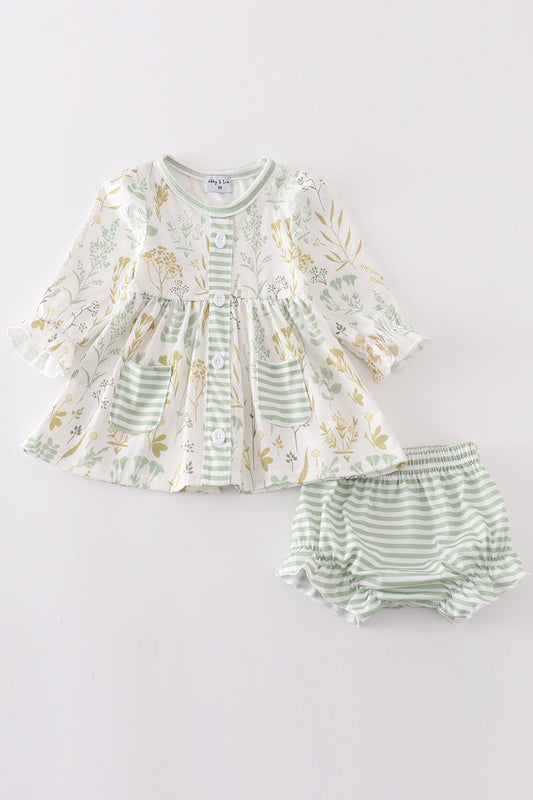 Green botanical girl bloomer set