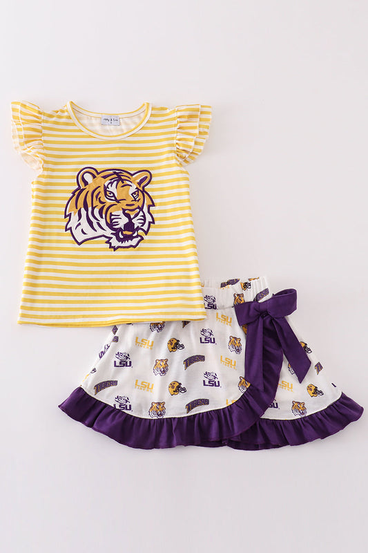 L*S*U* Yellow tiger applique girl set