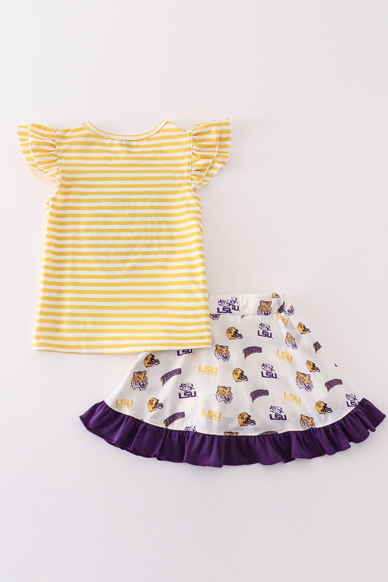 L*S*U* Yellow tiger applique girl set