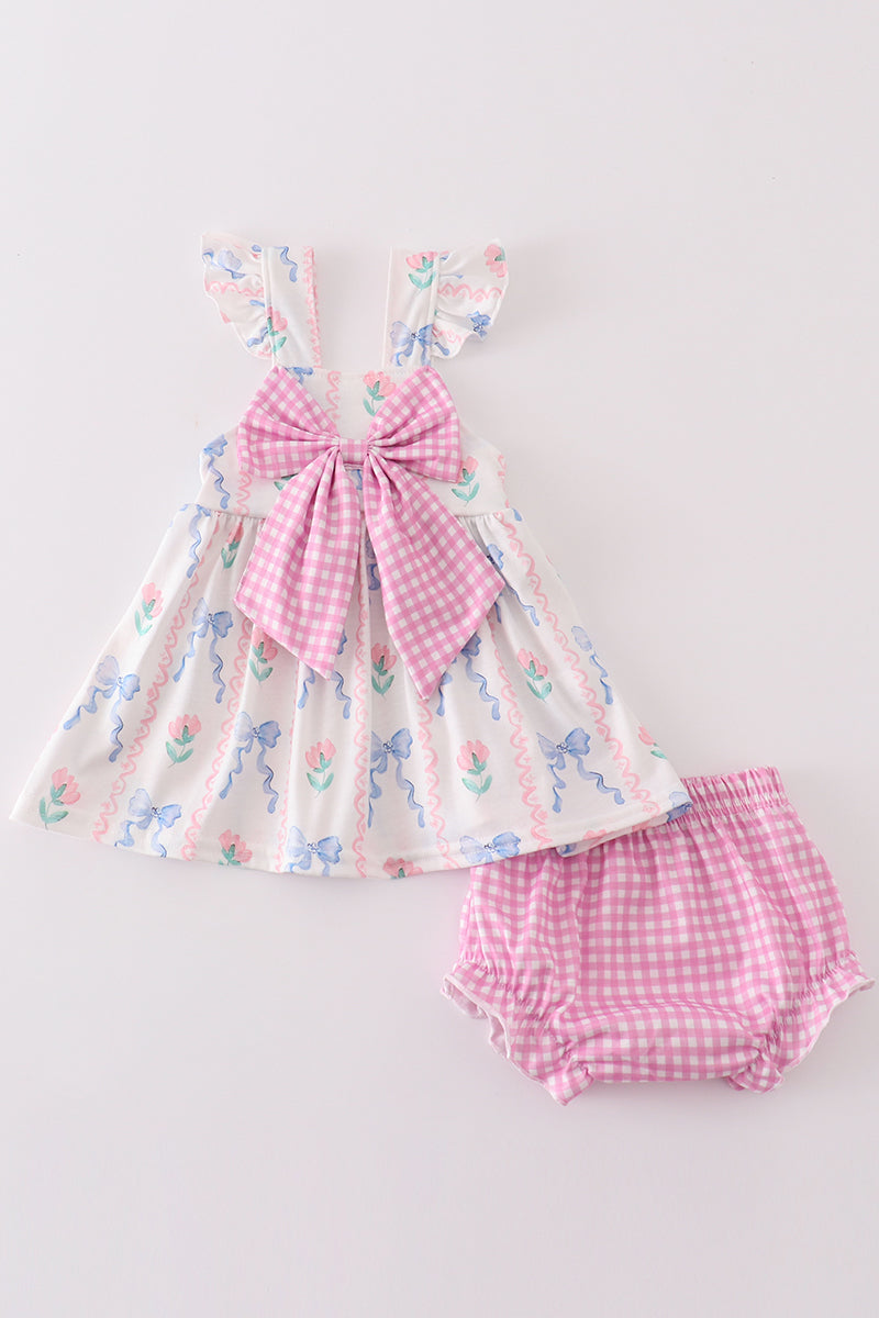 Floral bow girl bloomer set