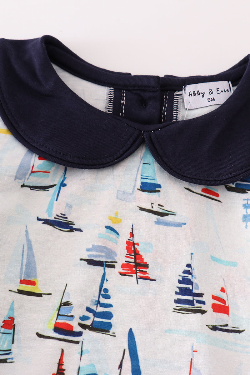 Navy sailboat print boy bubble