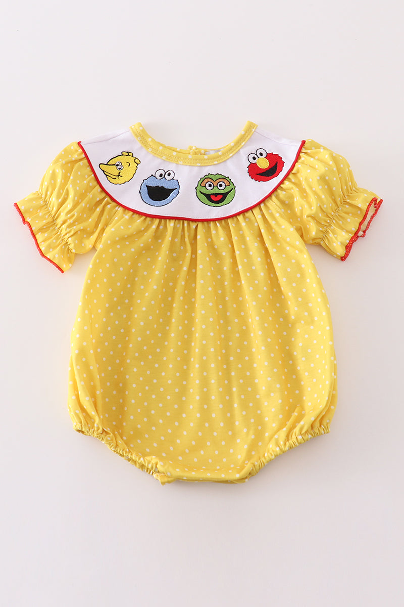 S*e*s*a*m*e* S*t*r*e*e*t* Yellow dot charactor embroidery girl bubble