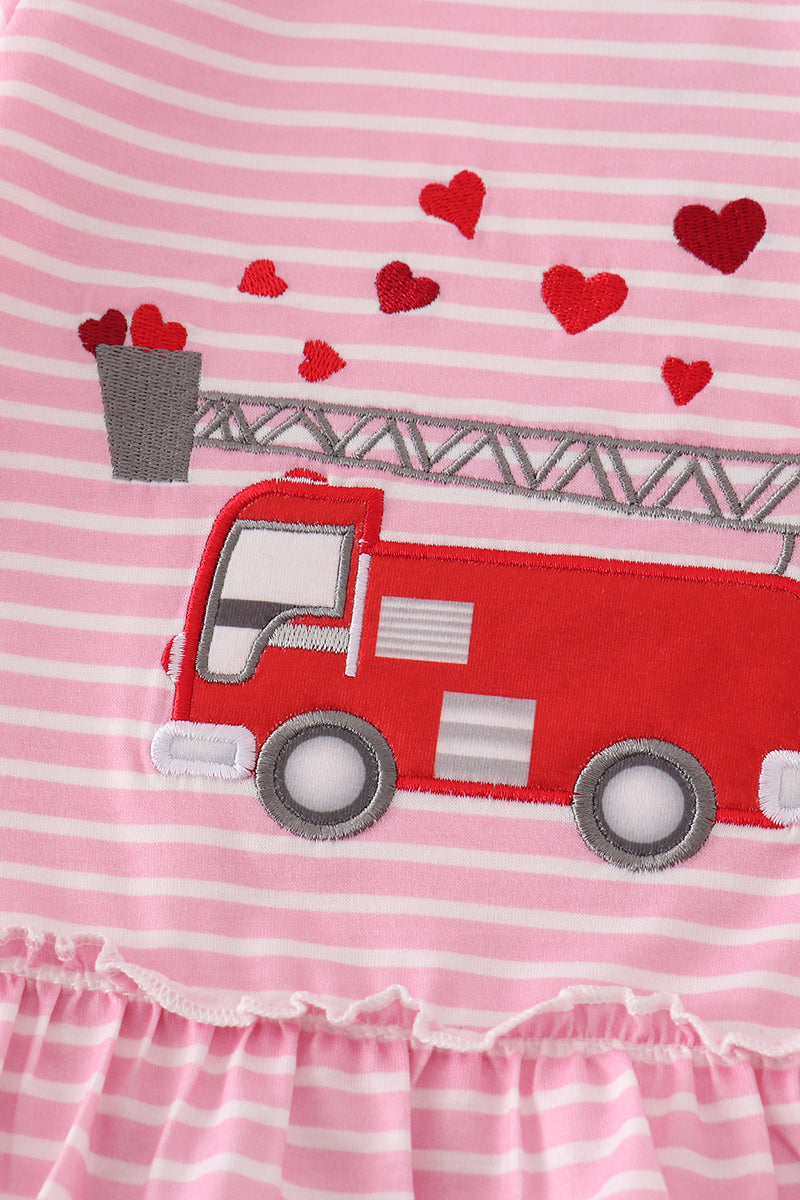 Valentine's day fire truck applique girl bloomer set