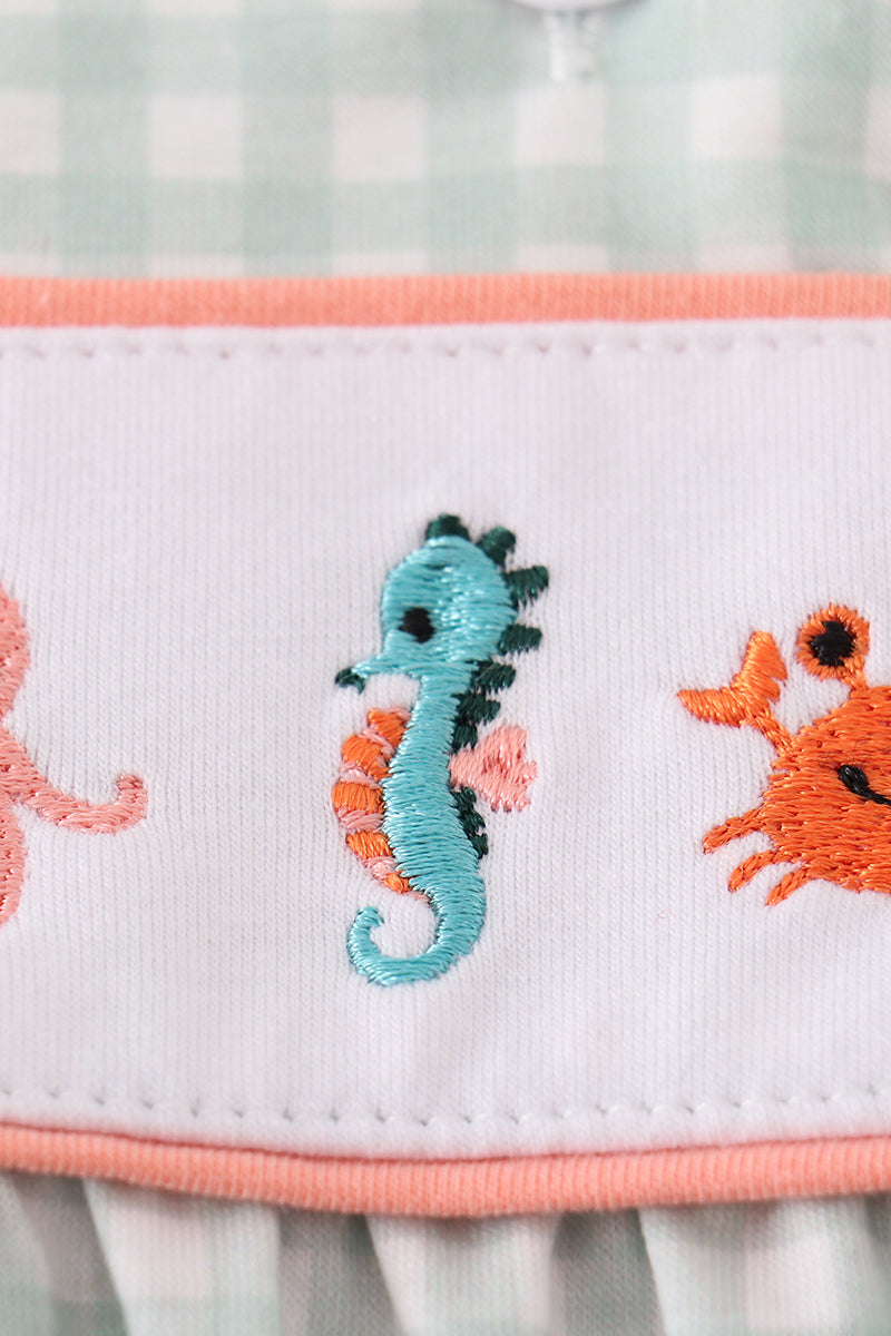 Coral & sage marine creature embroidery girl bubble