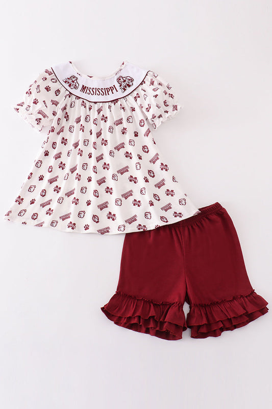 M*i*s*s*i*s*s*i*p*p*i**S*t*a*t*e* Maroon embroidery girl set
