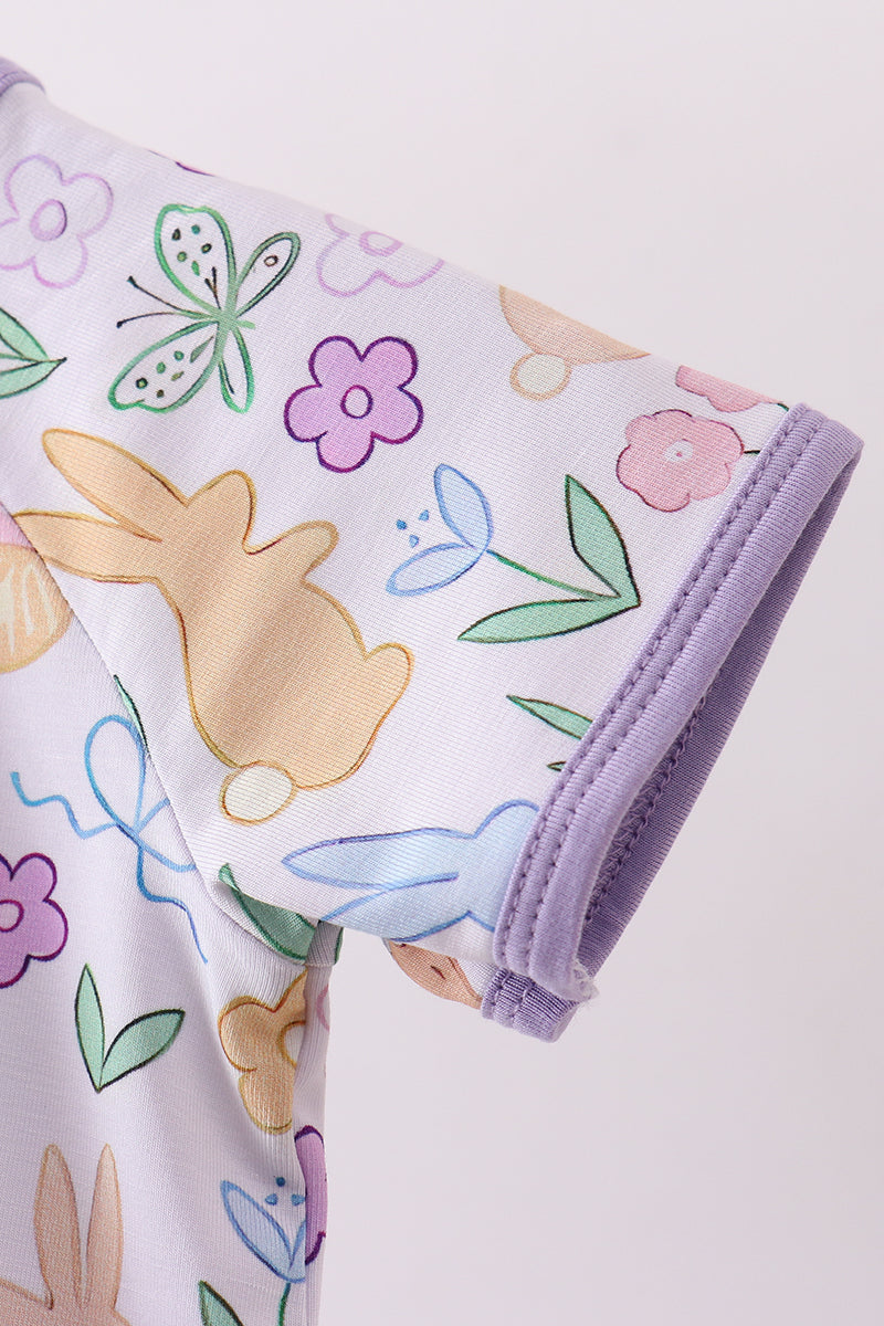 Purple floral print romper