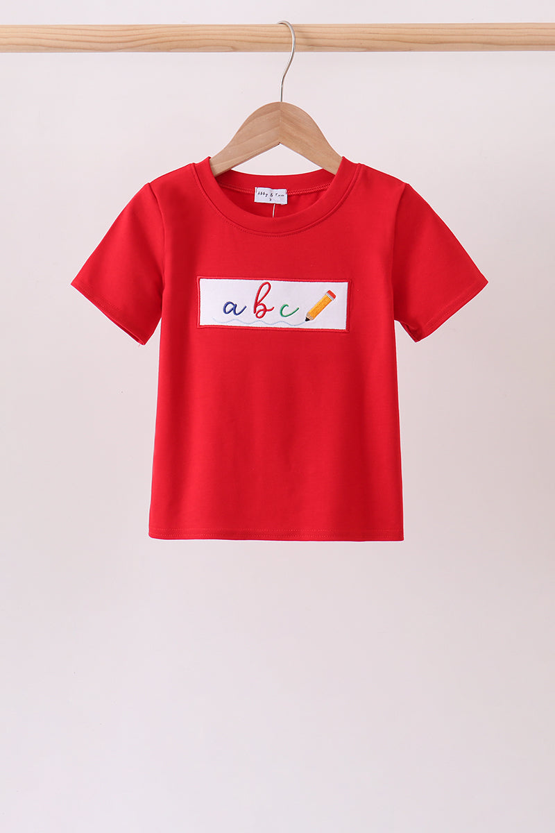 Red ABC Embroidered Top