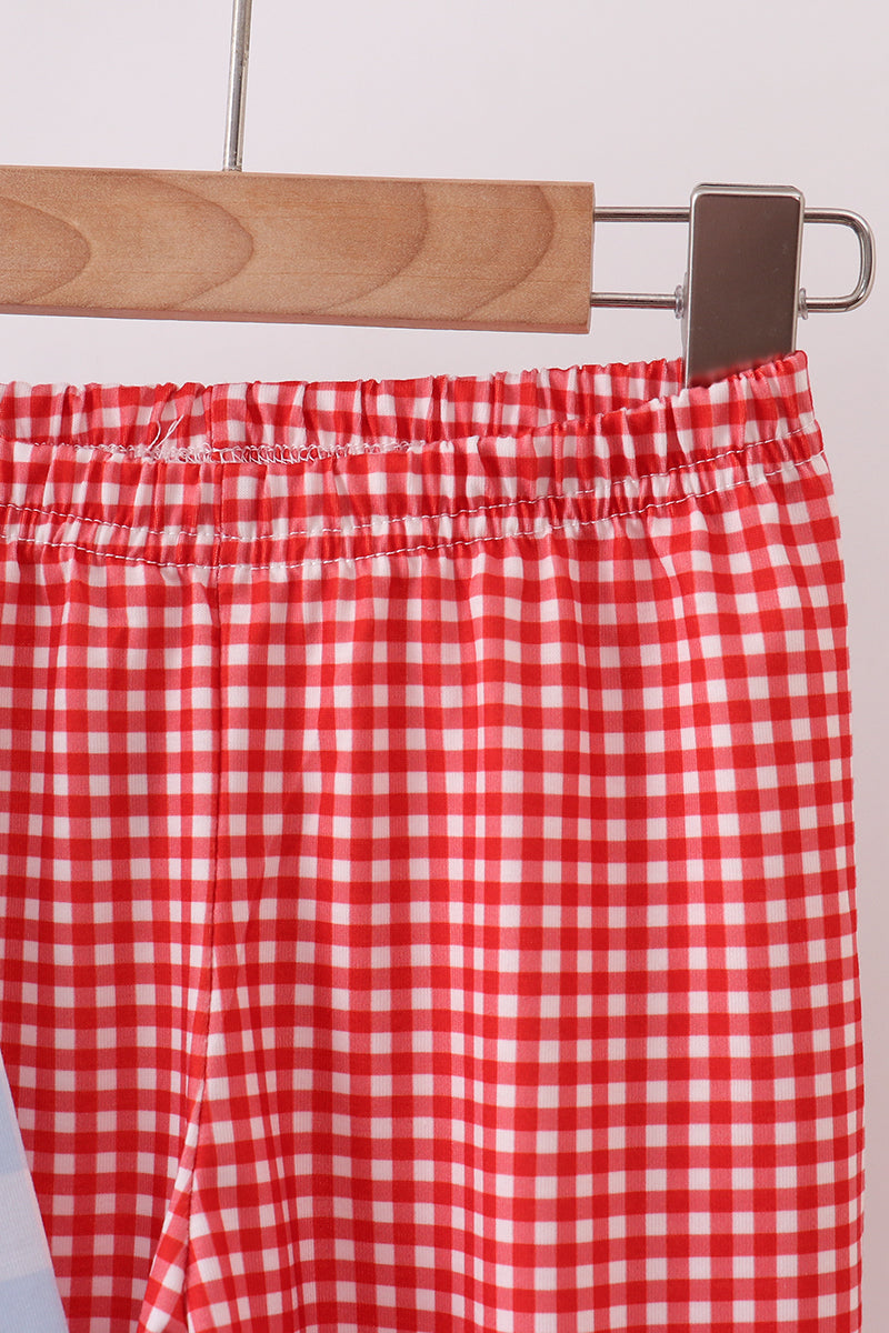 Blue Farm Embroidery Gingham Pants Set