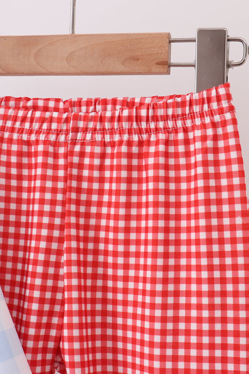Blue Farm Embroidery Ruffle Gingham Pants Set