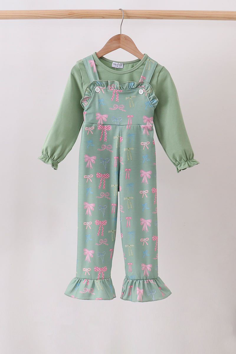 Sage Bow Ruffle Jumpsuit Set