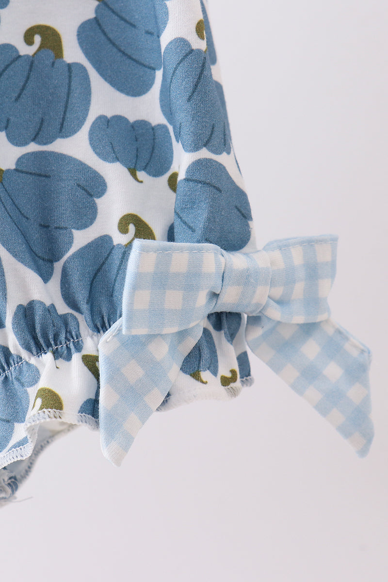 Blue pumpkin bow smocked lace bubble