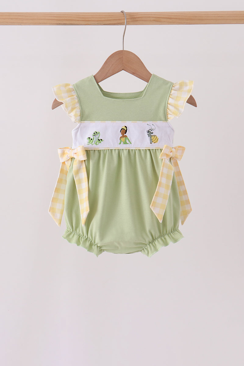 Green Princess Frog Embroidery Ruffle Bubble