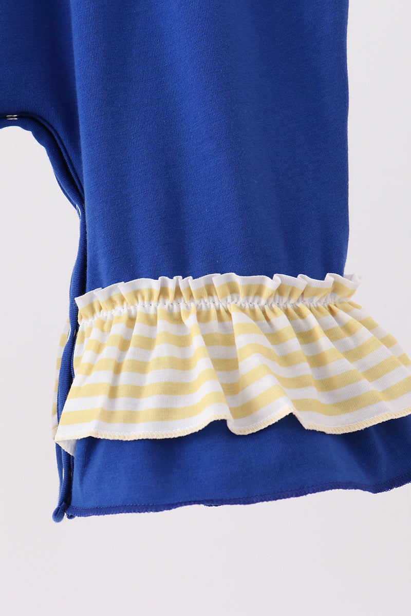 Royal Blue Character Embroidery Ruffle Romper