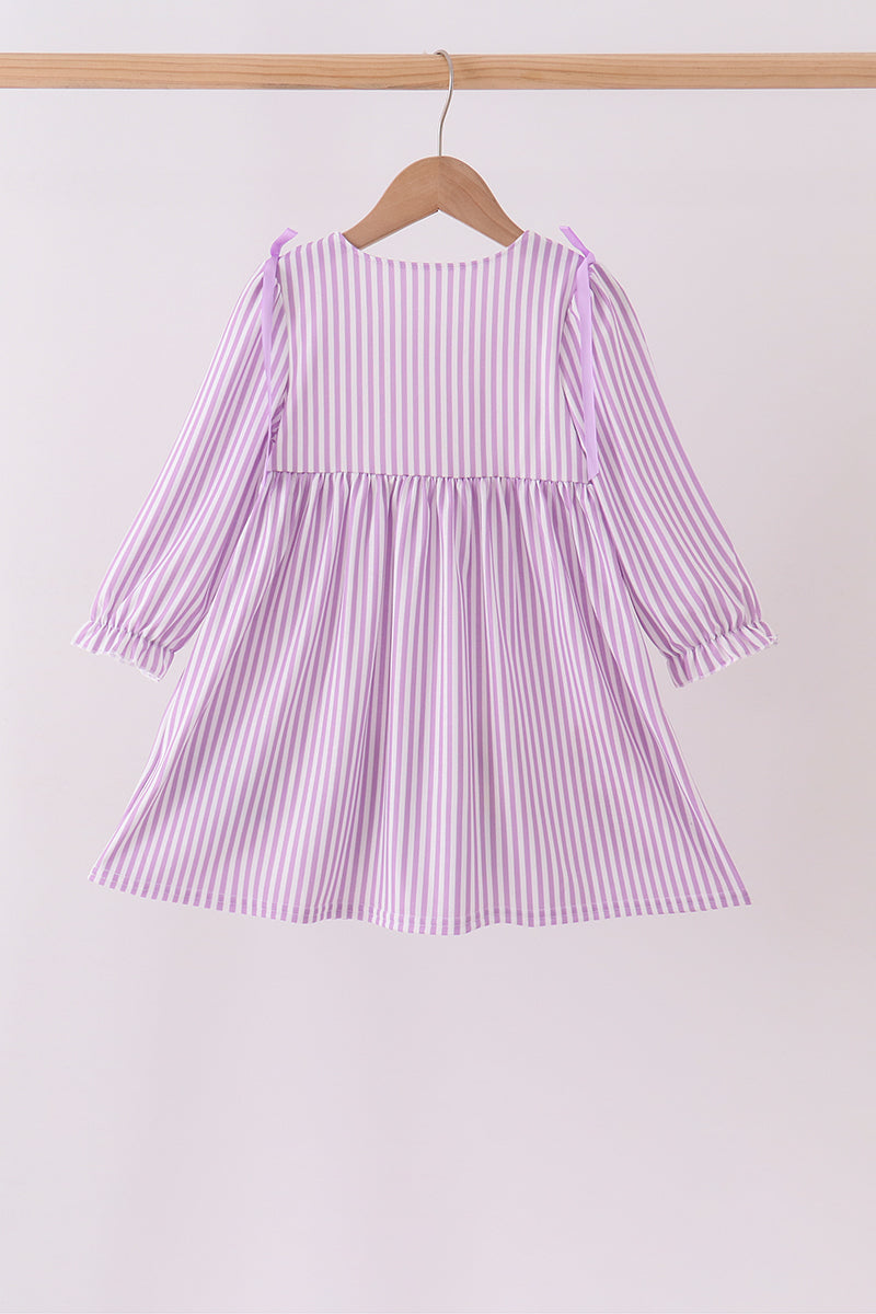 Purple Stripe Frozen Embroidery Dress