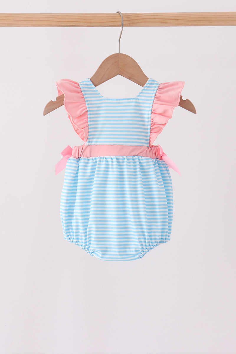 Blue Stripe Princess Embroidery Ruffle Bubble