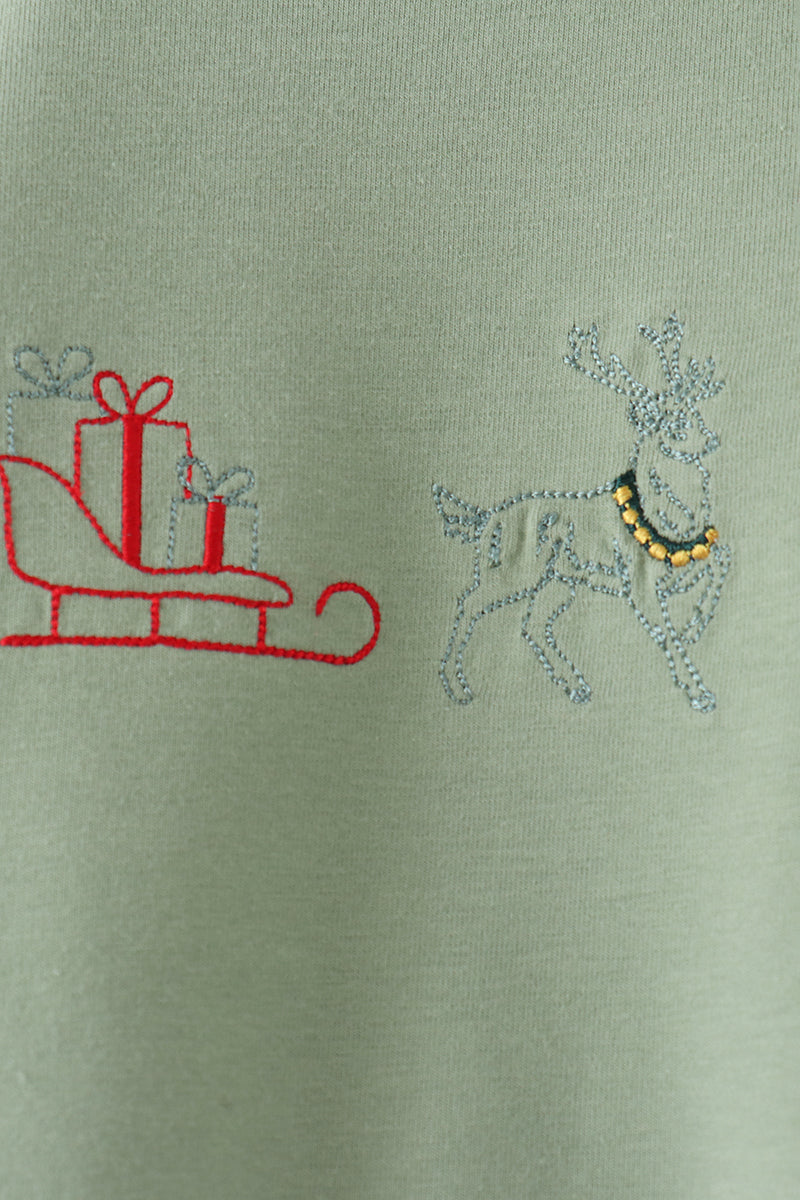 Sage Christmas Embroidery Romper