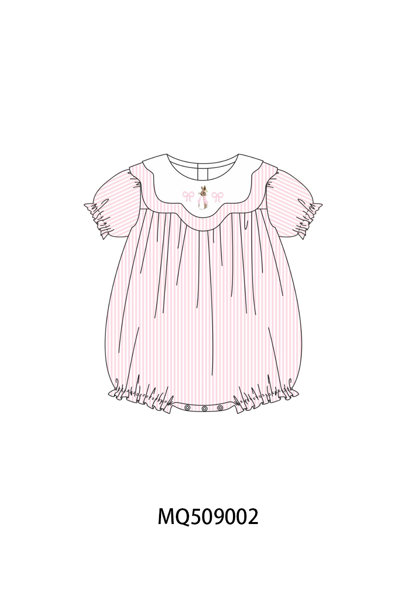 Pink stripe bunny bow embroidery bubble