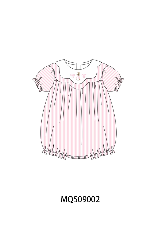 Pink stripe bunny bow embroidery bubble