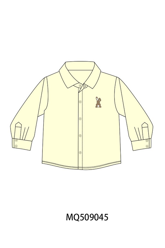 Beige bunny embroidery button down shirt