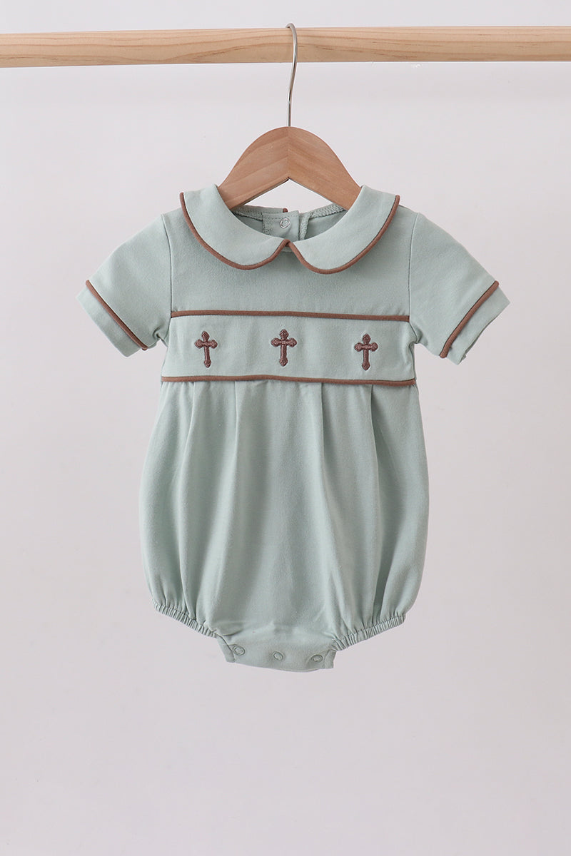 Sage cross embroidery peter pan collar bubble