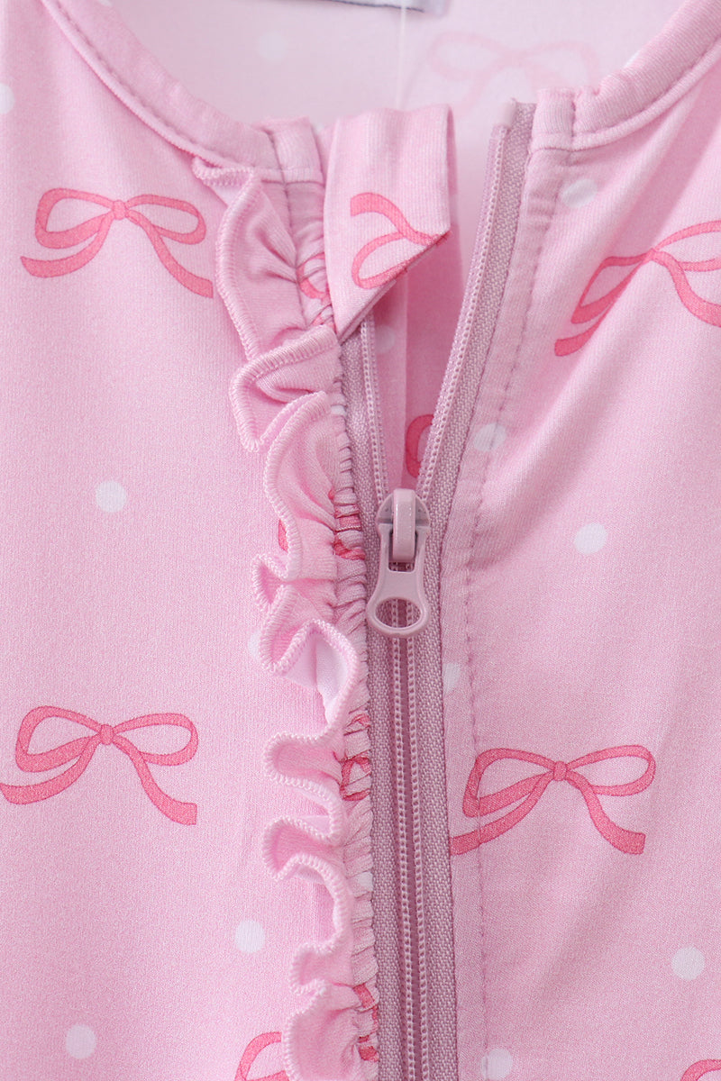 Pink bow print romper