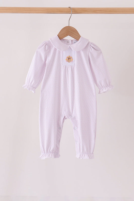 Pink dot turkey embroidery ruffle romper